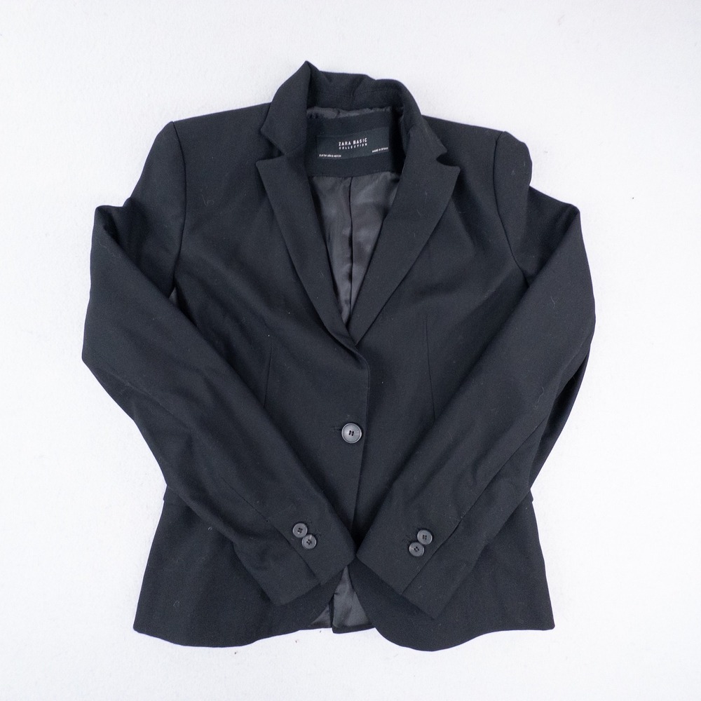 Zara Basic Collection Womens Black Single Button Blazer Jacket Size 2